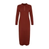 Fashion Regular Casual Daily Rib Camisole Woven V Neck Long Sleeve A-Line Midi Length Hijab Dress