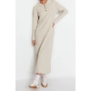 Fashion Regular Casual Daily Rib Camisole Woven V Neck Long Sleeve A-Line Midi Length Hijab Dress