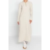 Fashion Regular Casual Daily Rib Camisole Woven V Neck Long Sleeve A-Line Midi Length Hijab Dress