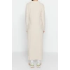Fashion Regular Casual Daily Rib Camisole Woven V Neck Long Sleeve A-Line Midi Length Hijab Dress