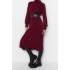 Moda Regular Casual Günlük Tek Plaka Dokuma Bisiklet Yaka Uzun Kol Shift Maxi Boy Tesettür Elbise