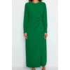 Moda Regular Casual Günlük Aerobin Dokuma Bisiklet Yaka Uzun Kol A-Line Maxi Boy Tesettür Elbise