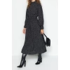 Moda Regular Casual Günlük Lilyum Dokuma Dik Yaka Uzun Kol Shift Maxi Boy Tesettür Elbise