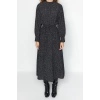 Moda Regular Casual Günlük Lilyum Dokuma Dik Yaka Uzun Kol Shift Maxi Boy Tesettür Elbise