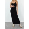 Moda Regular Casual Günlük Sandy Örme Dik Yaka Kolsuz Kol Basic Maxi Boy Elbise