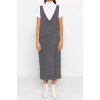 Moda Regular Casual Günlük Dolu İğne Triko V Yaka Uzun Kol Shift Maxi Boy Elbise