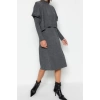 Fashion Oversize Casual Daily Crepe Knitwear Stand Collar Long Sleeve Shift Midi Length Dress