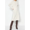 Fashion Oversize Casual Daily Crepe Knitwear Stand Collar Long Sleeve Shift Midi Length Dress