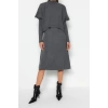 Fashion Oversize Casual Daily Crepe Knitwear Stand Collar Long Sleeve Shift Midi Length Dress
