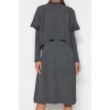 Fashion Oversize Casual Daily Crepe Knitwear Stand Collar Long Sleeve Shift Midi Length Dress