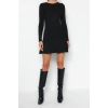 Fashion Slim Day Night Full Needle Knitwear Crew Neck Long Sleeve A-Line Mini Length Dress