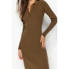 Moda Slim Casual Günlük Fitilli Triko Polo Yaka Uzun Kol A-Line Midi Boy Elbise