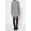 Moda Oversize Casual Günlük Çift Plaka Triko Bisiklet Yaka Uzun Kol A-Line Mini Boy Elbise