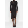 Fashion Fit Graduation Prom Sandy Knitted Stand Collar Long Sleeve Wrap Midi Length Dress
