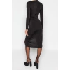 Fashion Fit Graduation Prom Sandy Knitted Stand Collar Long Sleeve Wrap Midi Length Dress