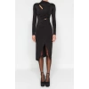 Fashion Fit Graduation Prom Sandy Knitted Stand Collar Long Sleeve Wrap Midi Length Dress