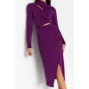 Fashion Fit Graduation Prom Sandy Knitted Stand Collar Long Sleeve Wrap Midi Length Dress