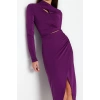 Fashion Fit Graduation Prom Sandy Knitted Stand Collar Long Sleeve Wrap Midi Length Dress
