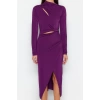 Fashion Fit Graduation Prom Sandy Knitted Stand Collar Long Sleeve Wrap Midi Length Dress