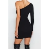 Fashion Slim Casual Daily Regenerated Camisole Knitted Asymmetrical Collar Long Sleeve Bodycone Mini Length Dress
