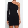 Fashion Slim Casual Daily Regenerated Camisole Knitted Asymmetrical Collar Long Sleeve Bodycone Mini Length Dress