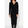 Moda Slim Business Kalın Sandy Örme Kruvaze Uzun Kol Bodycone Midi Boy Elbise