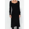 Moda Slim Casual Günlük Tek Plaka Triko Kalp Yaka Uzun Kol Basic Midi Boy Elbise