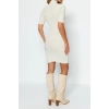 Moda Fit Casual Günlük Tek Plaka Triko Dik Yaka Kısa Kol Shift Mini Boy Elbise