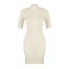 Moda Fit Casual Günlük Tek Plaka Triko Dik Yaka Kısa Kol Shift Mini Boy Elbise