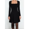Fashion Fit Graduation Prom Sandy Knitted Cowl Neck Long Sleeve Shift Mini Length Dress