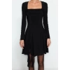 Fashion Fit Graduation Prom Sandy Knitted Cowl Neck Long Sleeve Shift Mini Length Dress
