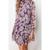 Fashion Regular Day Night Chiffon Woven Stand Collar Long Sleeve Skater Mini Length Dress