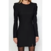 Moda Regular Day Night Finike Woven Crew Neck Long Sleeve Bodycon Mini Length Dress