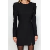 Moda Regular Day Night Finike Woven Crew Neck Long Sleeve Bodycon Mini Length Dress