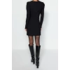 Moda Regular Day Night Finike Woven Crew Neck Long Sleeve Bodycon Mini Length Dress