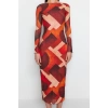 Fashion Regular Casual Daily Foam Fabric Knitted Boat Neck Long Sleeve Bodycone Maxi Length Dress