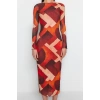 Fashion Regular Casual Daily Foam Fabric Knitted Boat Neck Long Sleeve Bodycone Maxi Length Dress