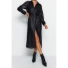 Fashion Regular Day Night Chiffon Woven Shirt Collar Long Sleeve Shirt Dress Midi Length Dress