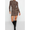 Fashion Slim Day Night Ottoman Knitted Stand Collar Long Sleeve Basic Mini Length Dress