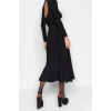Fashion Slim Day Night Thick Sandy Knitted Stand Collar Long Sleeve Ruffle Skirt Maxi Length Dress