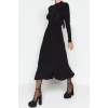 Fashion Slim Day Night Thick Sandy Knitted Stand Collar Long Sleeve Ruffle Skirt Maxi Length Dress
