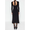 Fashion Slim Day Night Thick Sandy Knitted Stand Collar Long Sleeve Ruffle Skirt Maxi Length Dress