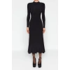 Fashion Slim Day Night Thick Sandy Knitted Stand Collar Long Sleeve Ruffle Skirt Maxi Length Dress