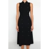 Fashion Regular Day Night Polyviscose Woven Judge Collar Sleeveless Sleeve Jacket Dress Midi Length Dress