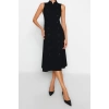 Fashion Regular Day Night Polyviscose Woven Judge Collar Sleeveless Sleeve Jacket Dress Midi Length Dress