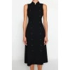 Fashion Regular Day Night Polyviscose Woven Judge Collar Sleeveless Sleeve Jacket Dress Midi Length Dress