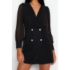 Moda Regular Business Tweed Woven V Neck Long Sleeve Jacket Dress Mini Length Dress