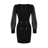 Moda Regular Business Tweed Woven V Neck Long Sleeve Jacket Dress Mini Length Dress