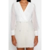 Moda Regular Business Tweed Woven V Neck Long Sleeve Jacket Dress Mini Length Dress