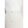Moda Regular Business Tweed Woven V Neck Long Sleeve Jacket Dress Mini Length Dress